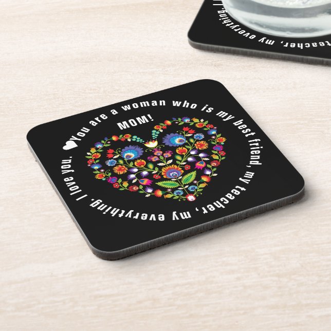 Folklore heart, Wycinanki style, mothers day Coaster (Left Side)