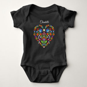 Folklore heart, Wycinanki style with name Baby Bodysuit