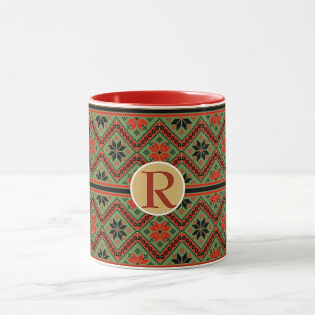 Folklore Mug Personalised Monogram RED GREEN Cosy (Center)
