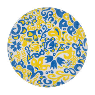 Folklore pattern with Ukrainian flag colors Cutting Board