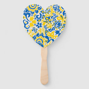 Folklore pattern with Ukrainian flag colors Hand Fan