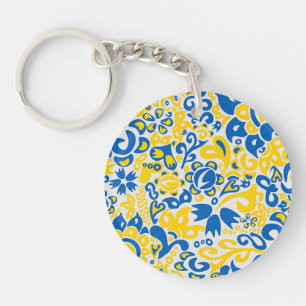 Folklore pattern with Ukrainian flag colors Key Ring