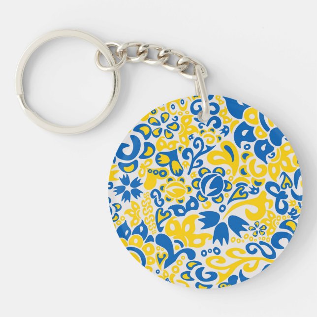 Folklore pattern with Ukrainian flag colors  Key Ring (Front)