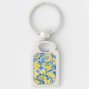 Folklore pattern with Ukrainian flag colors Key Ring