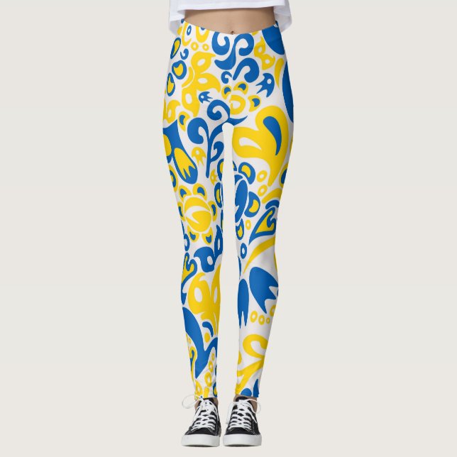 Folklore pattern with Ukrainian flag colors  Leggings (Front)
