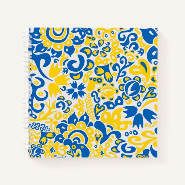 Folklore pattern with Ukrainian flag colors  Notebook (Front)