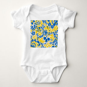 Folklore pattern with Ukrainian flag colours  Baby Bodysuit