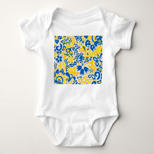 Folklore pattern with Ukrainian flag colours  Baby Bodysuit (Front)