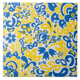 Folklore pattern with Ukrainian flag colours  Ceramic Tile