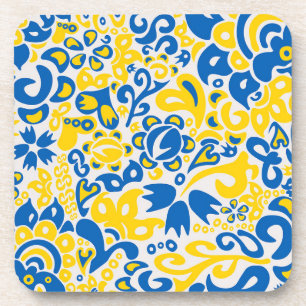 Folklore pattern with Ukrainian flag colours Coaster