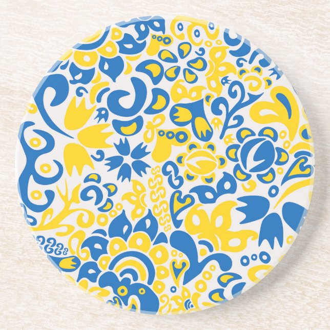 Folklore pattern with Ukrainian flag colours Coaster (Front)