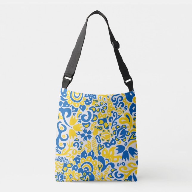 Folklore pattern with Ukrainian flag colours Crossbody Bag (Front)