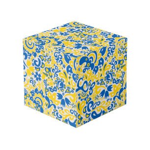 Folklore pattern with Ukrainian flag colours Cube