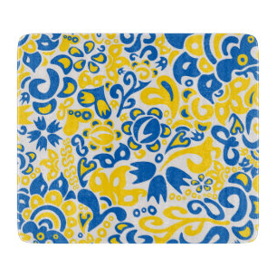 Folklore pattern with Ukrainian flag colours Cutting Board