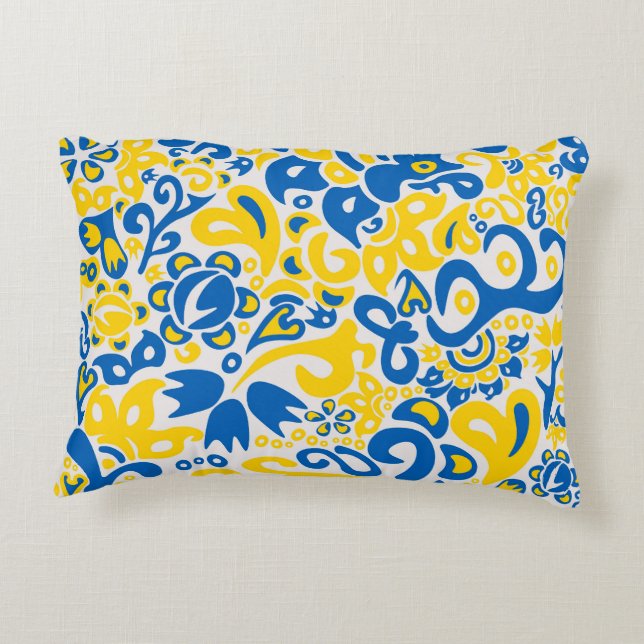 Folklore pattern with Ukrainian flag colours Decorative Cushion (Back)