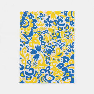 Folklore pattern with Ukrainian flag colours Fleece Blanket