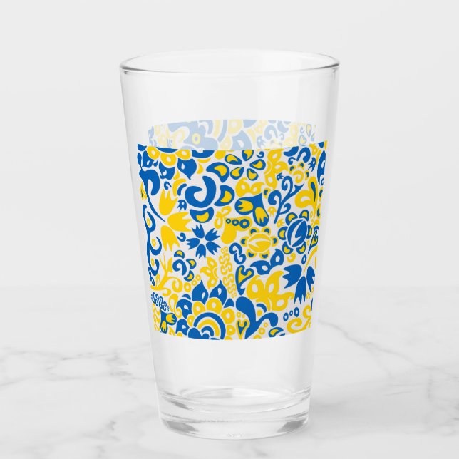 Folklore pattern with Ukrainian flag colours  Glass (Front)