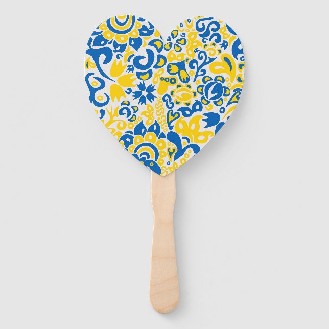 Folklore pattern with Ukrainian flag colours Hand Fan (Front)