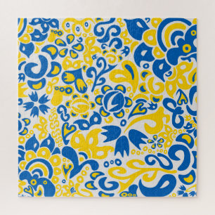 Folklore pattern with Ukrainian flag colours  Jigsaw Puzzle