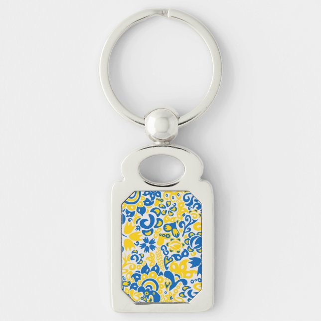 Folklore pattern with Ukrainian flag colours Key Ring (Front)