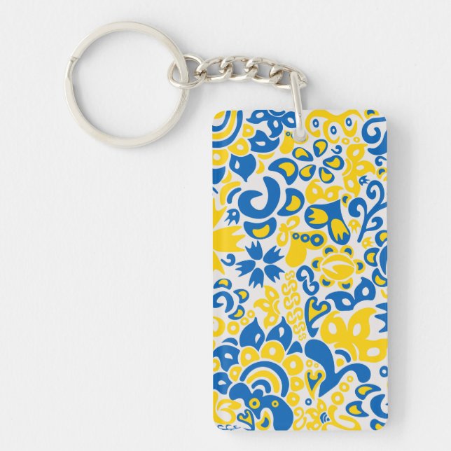 Folklore pattern with Ukrainian flag colours  Key Ring (Front)