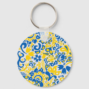 Folklore pattern with Ukrainian flag colours Key Ring