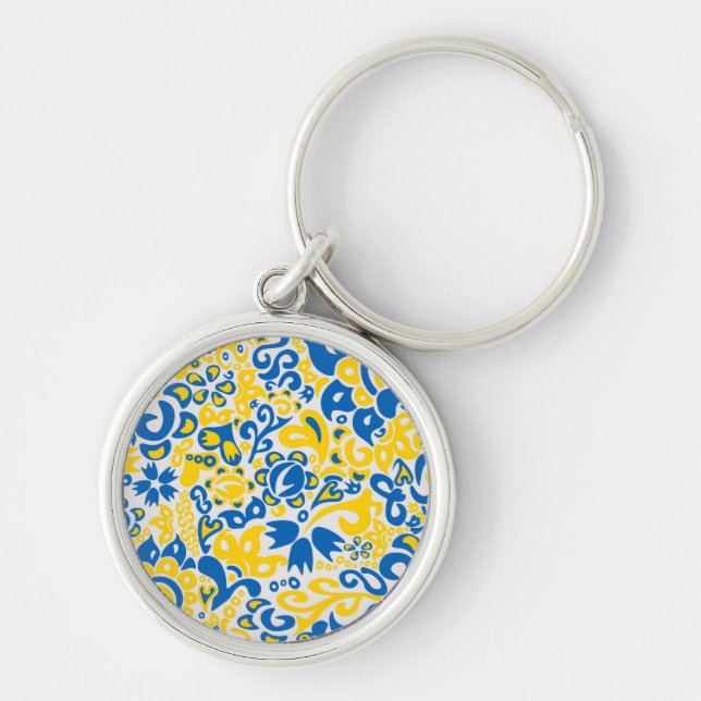 Folklore pattern with Ukrainian flag colours  Key Ring (Front)
