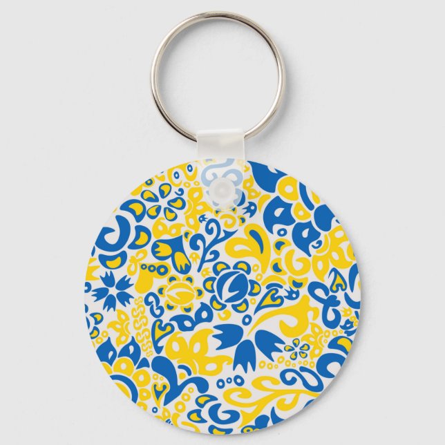 Folklore pattern with Ukrainian flag colours  Key Ring (Front)