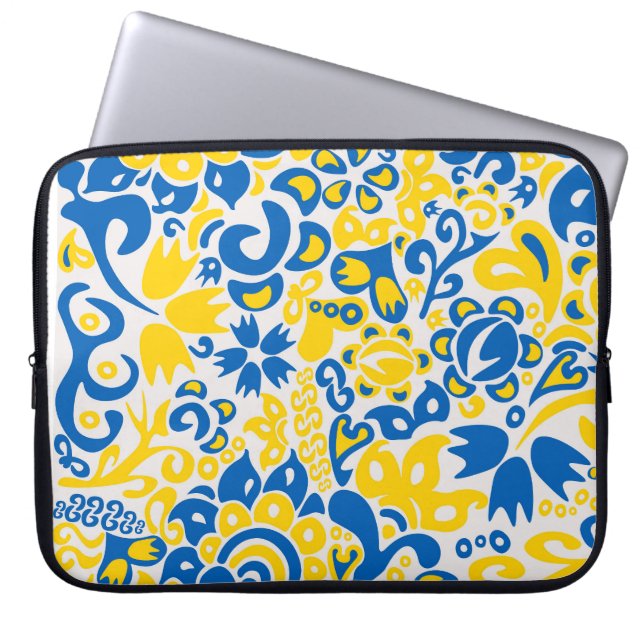 Folklore pattern with Ukrainian flag colours  Laptop Sleeve (Front)
