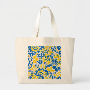 Folklore pattern with Ukrainian flag colours  Large Tote Bag