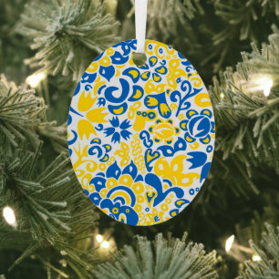 Folklore pattern with Ukrainian flag colours  Metal Tree Decoration
