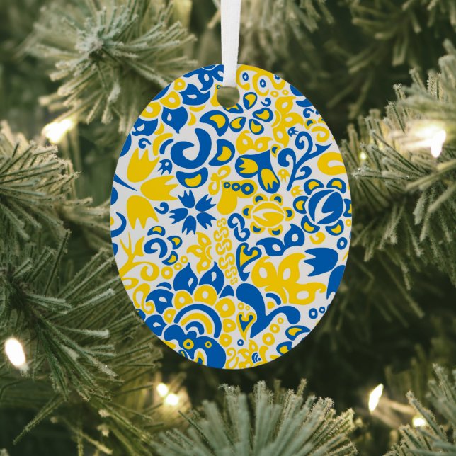 Folklore pattern with Ukrainian flag colours  Metal Tree Decoration (Insitu)