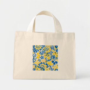 Folklore pattern with Ukrainian flag colours  Mini Tote Bag