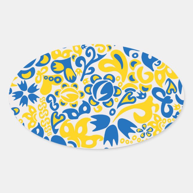 Folklore pattern with Ukrainian flag colours   Oval Sticker (Front)