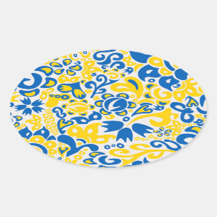 Folklore pattern with Ukrainian flag colours   Oval Sticker