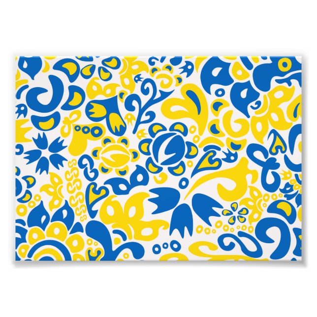 Folklore pattern with Ukrainian flag colours   Photo Print (Front)