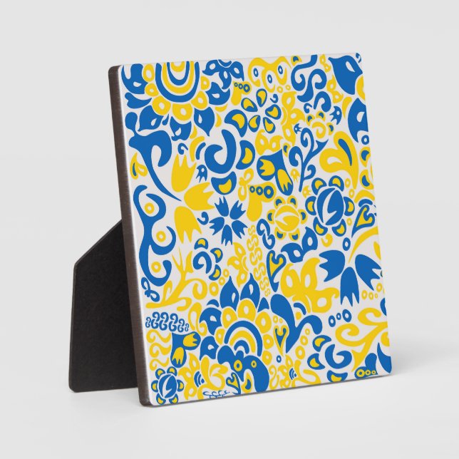 Folklore pattern with Ukrainian flag colours  Plaque (Front)