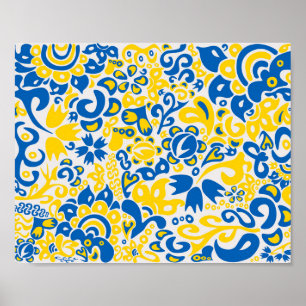 Folklore pattern with Ukrainian flag colours Poster