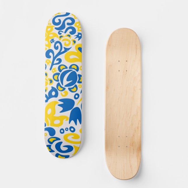 Folklore pattern with Ukrainian flag colours  Skateboard (Front)