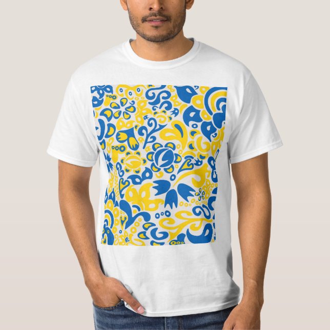 Folklore pattern with Ukrainian flag colours  T-Shirt (Front)