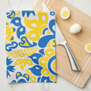 Folklore pattern with Ukrainian flag colours Tea Towel