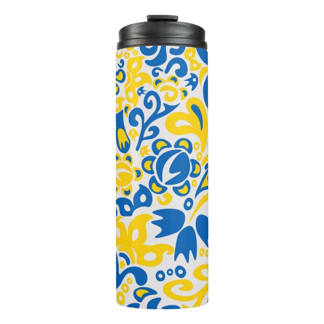 Folklore pattern with Ukrainian flag colours  Thermal Tumbler (Front)