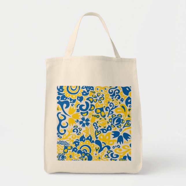 Folklore pattern with Ukrainian flag colours Tote Bag (Front)