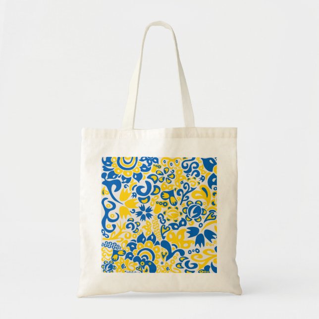 Folklore pattern with Ukrainian flag colours  Tote Bag (Front)