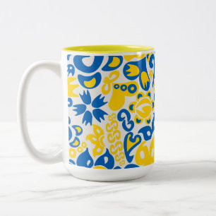 Folklore pattern with Ukrainian flag colours Two-Tone Coffee Mug