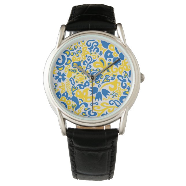 Folklore pattern with Ukrainian flag colours  Watch (Front)