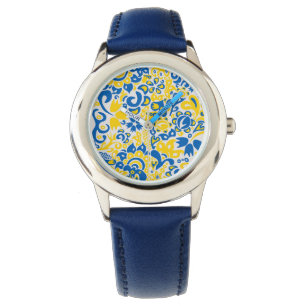 Folklore pattern with Ukrainian flag colours Watch