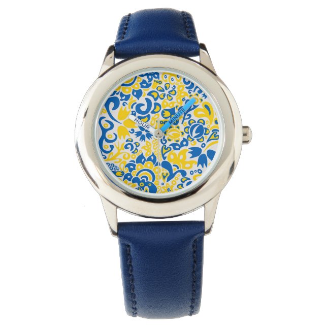 Folklore pattern with Ukrainian flag colours  Watch (Front)