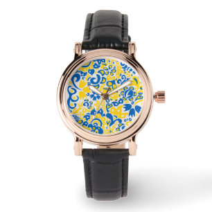 Folklore pattern with Ukrainian flag colours Watch