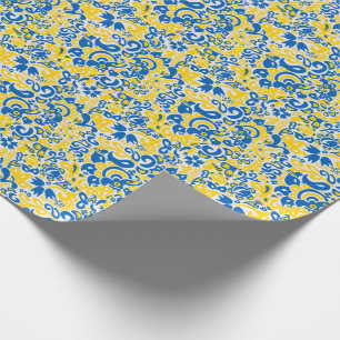 Folklore pattern with Ukrainian flag colours   Wrapping Paper